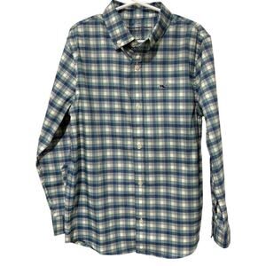 Vineyard Vines | Boys Button Down Plaid Shirt Performance Green Blue- Size 7
